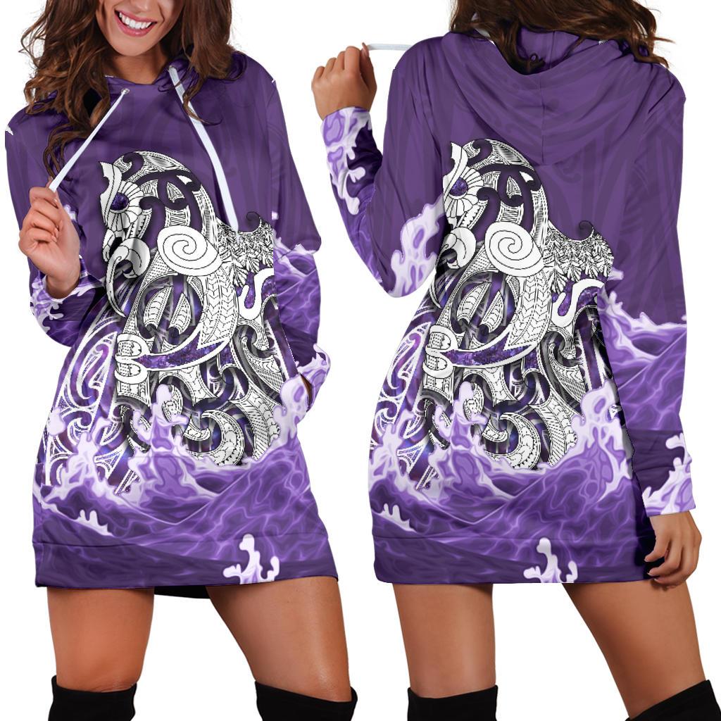 Maori Manaia The Blue Sea Hoodie Dress, Purple Purple - Polynesian Pride