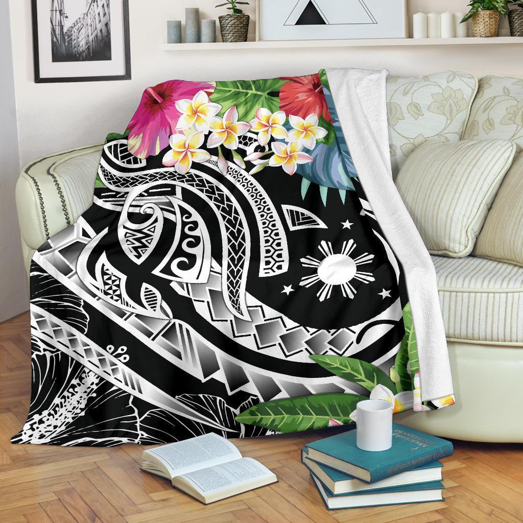 The Philippines Premium Blanket - Summer Plumeria (Black) White - Polynesian Pride