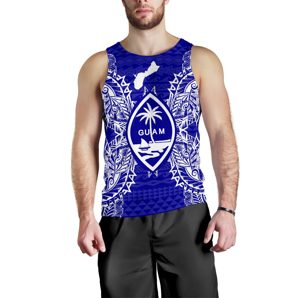 Guam Polynesian Men Tank Top Map Blue Blue - Polynesian Pride