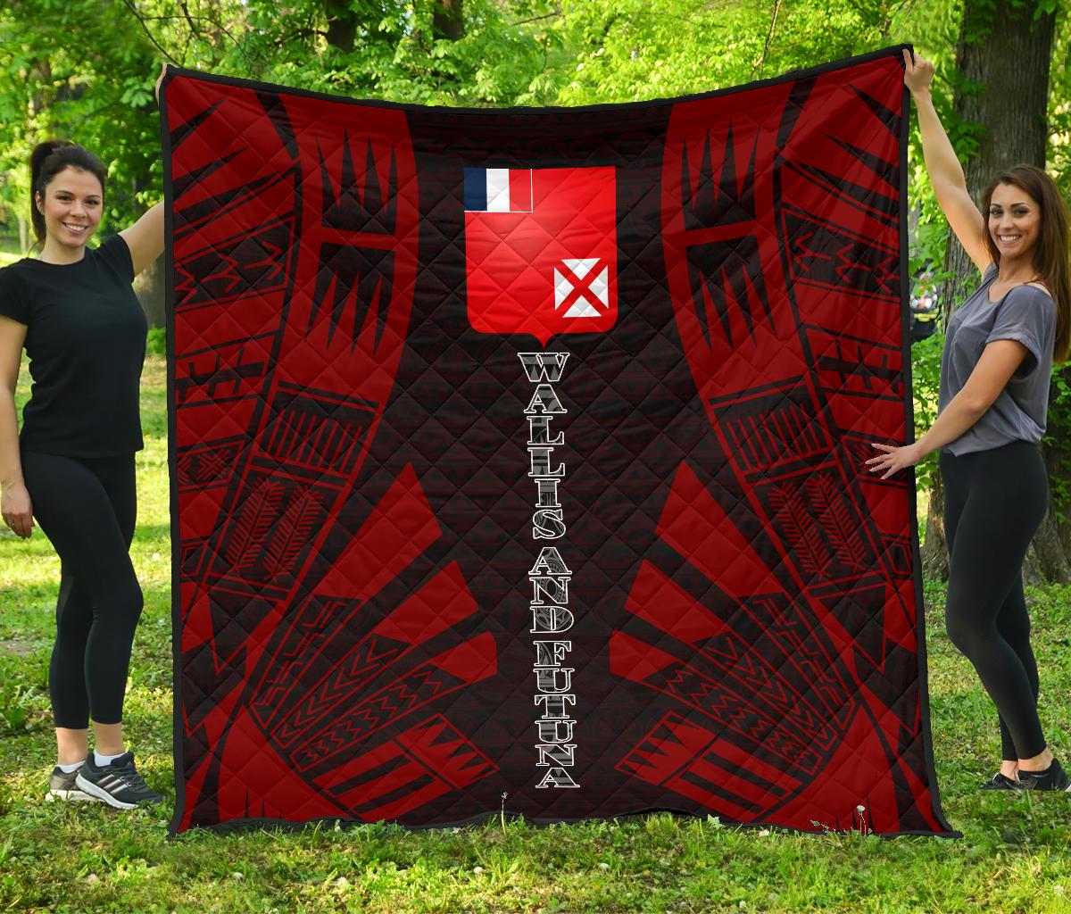 Wallis And Futuna Premium Quilt - Wallis And Futuna Coat Of Arms Polynesian Red Tattoo (Dark Red) Red - Polynesian Pride