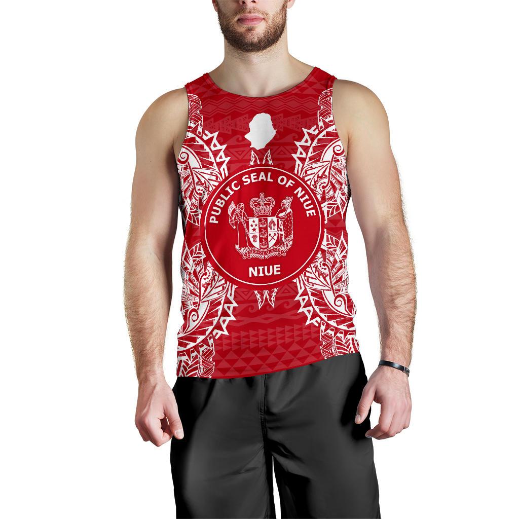 Niue Polynesian Men Tank Top Map Red White Red - Polynesian Pride