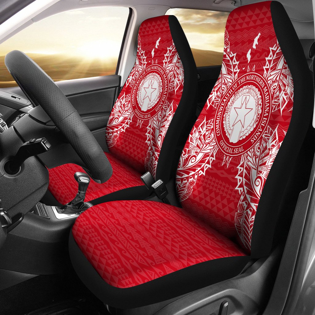 Northern Mariana Islands Car Seat Cover - C N M I Seal Map Red White Universal Fit Red - Polynesian Pride