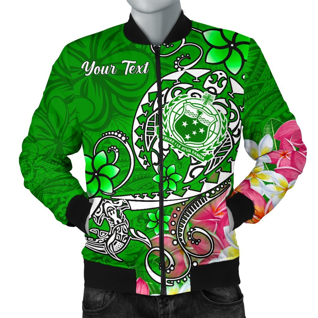 Samoa Custom Personalised Men's Bomber Jacket - Turtle Plumeria (Green) Green - Polynesian Pride