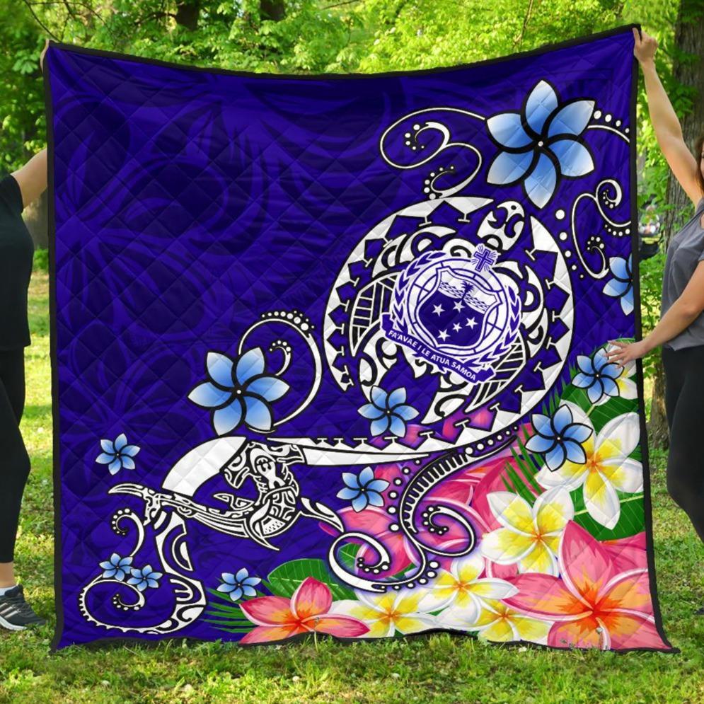 Samoa Premium Quilt - Turtle Plumeria (Blue) Blue - Polynesian Pride