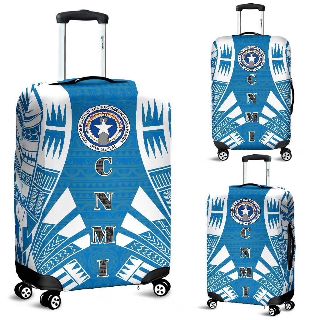 Northern Mariana Islands Luggage Cover - Polynesian Tattoo Flag Blue - Polynesian Pride