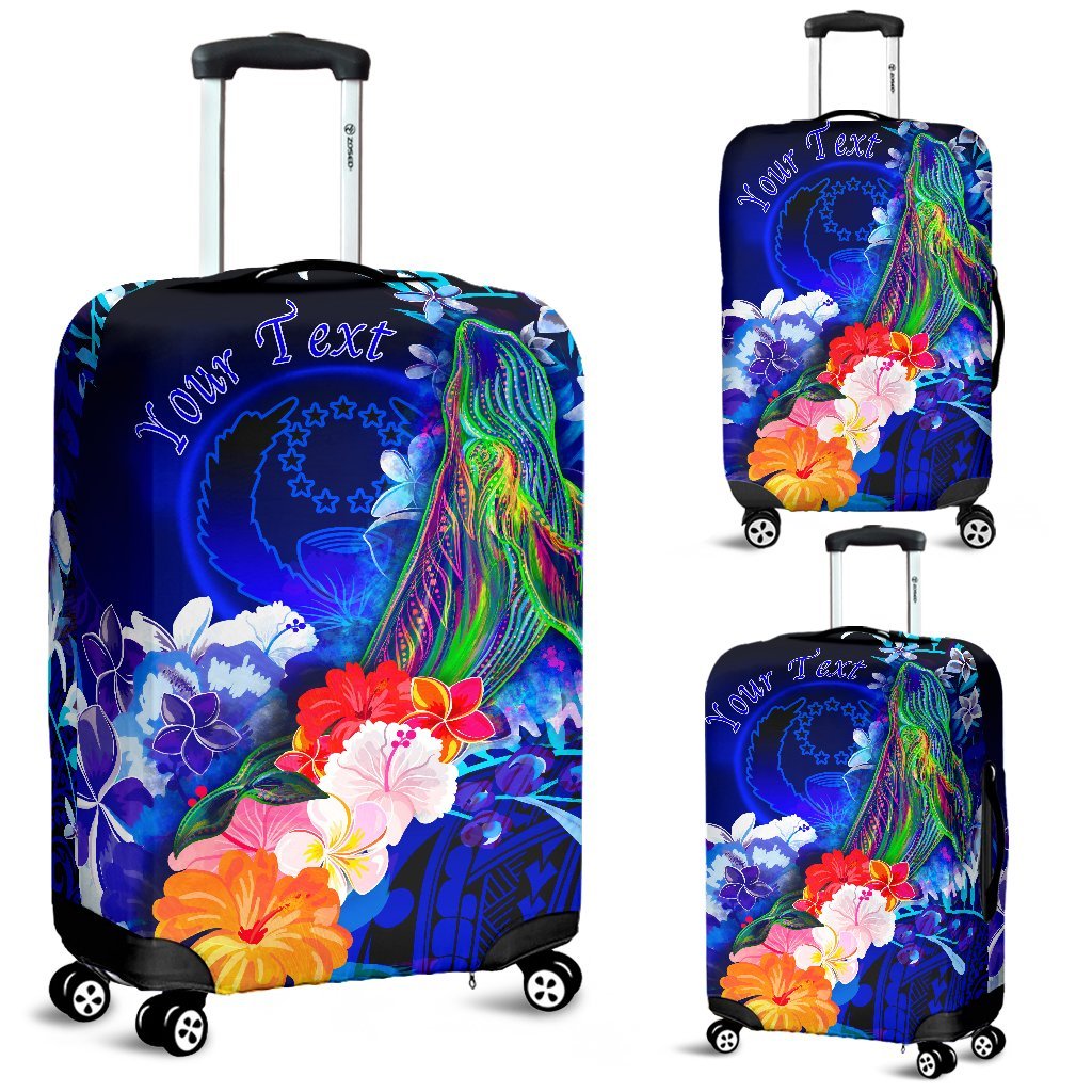 Pohnpei Custom Personalised Luggage Covers - Humpback Whale with Tropical Flowers (Blue) - Polynesian Pride