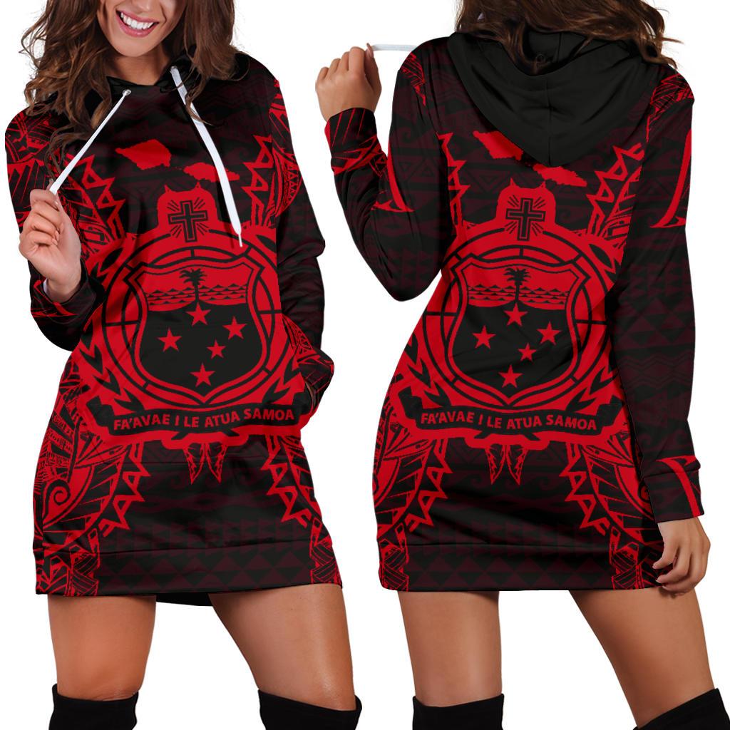 Samoa Polynesian Hoodie Dress Map Red Red - Polynesian Pride