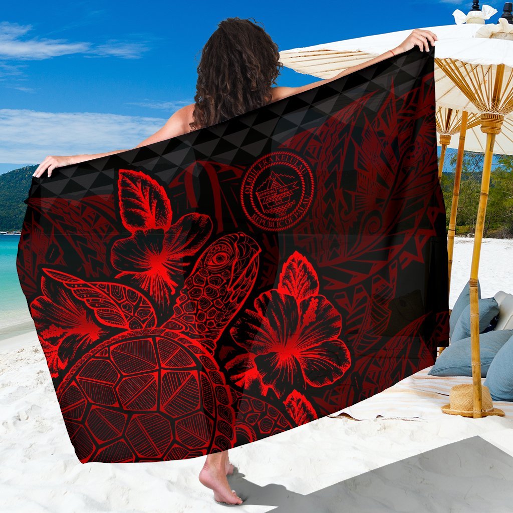 Palau Sarong - Turtle Hibiscus Pattern Red Women One Size Red - Polynesian Pride