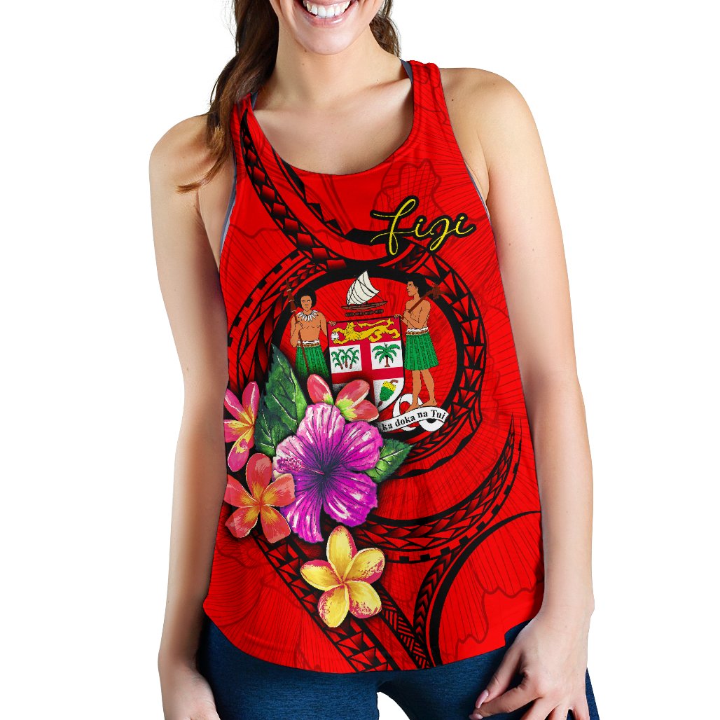 Fiji Polynesian Women's Racerback Tank - Floral With Seal Red Red - Polynesian Pride