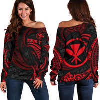 Hawaii Polynesian Custom Personalised Women's Off Shoulder Sweater - Red Tribal Wave Red - Polynesian Pride