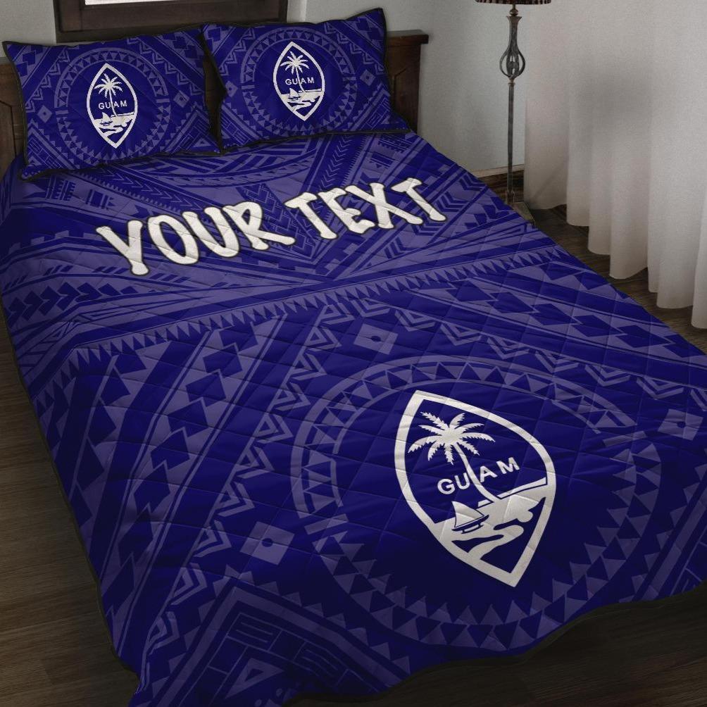 Guam Personalised Quilt Bed Set - Guam Seal With Polynesian Tattoo Style (Blue) Blue - Polynesian Pride