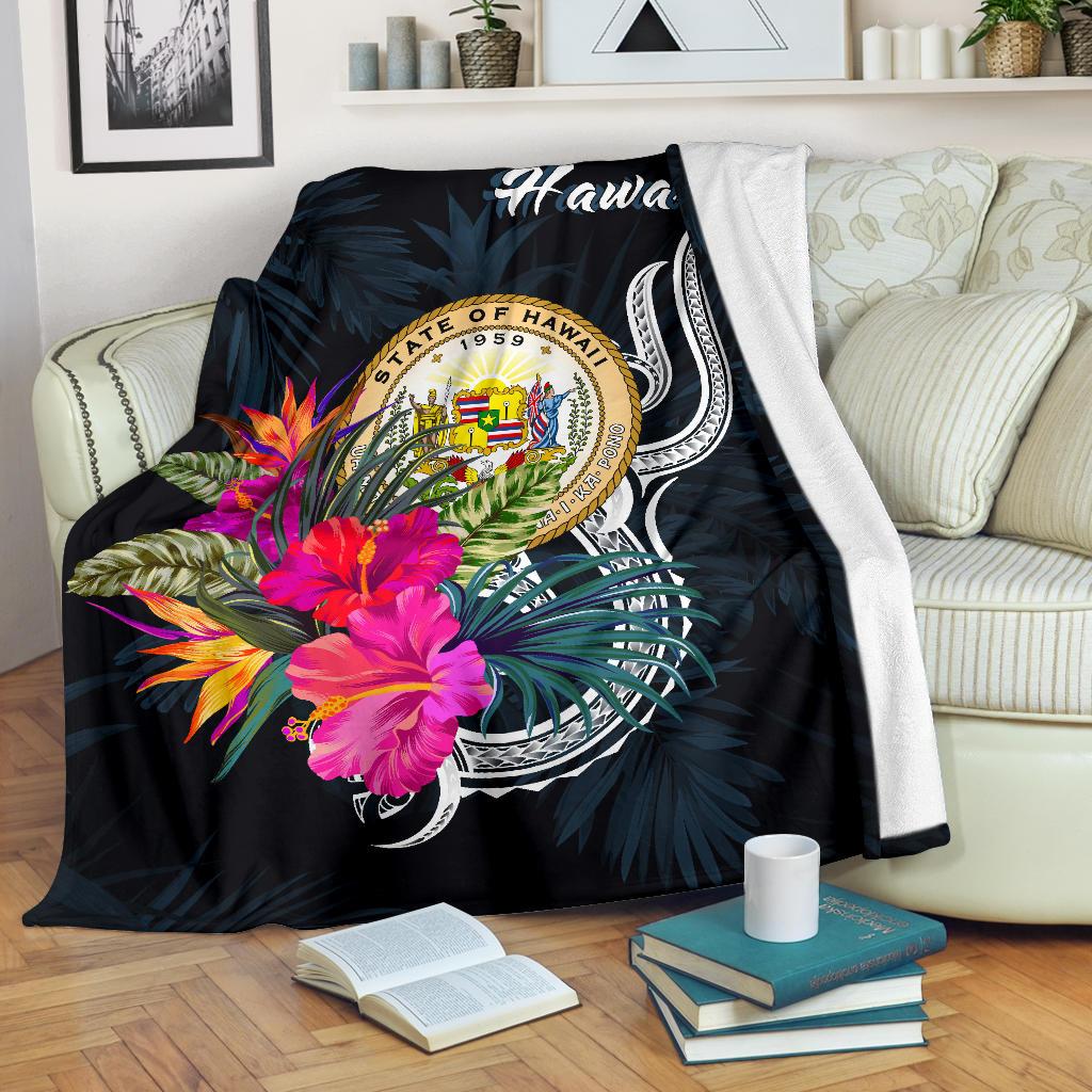 Hawaii Polynesian Premium Blanket - Tropical Flower White - Polynesian Pride