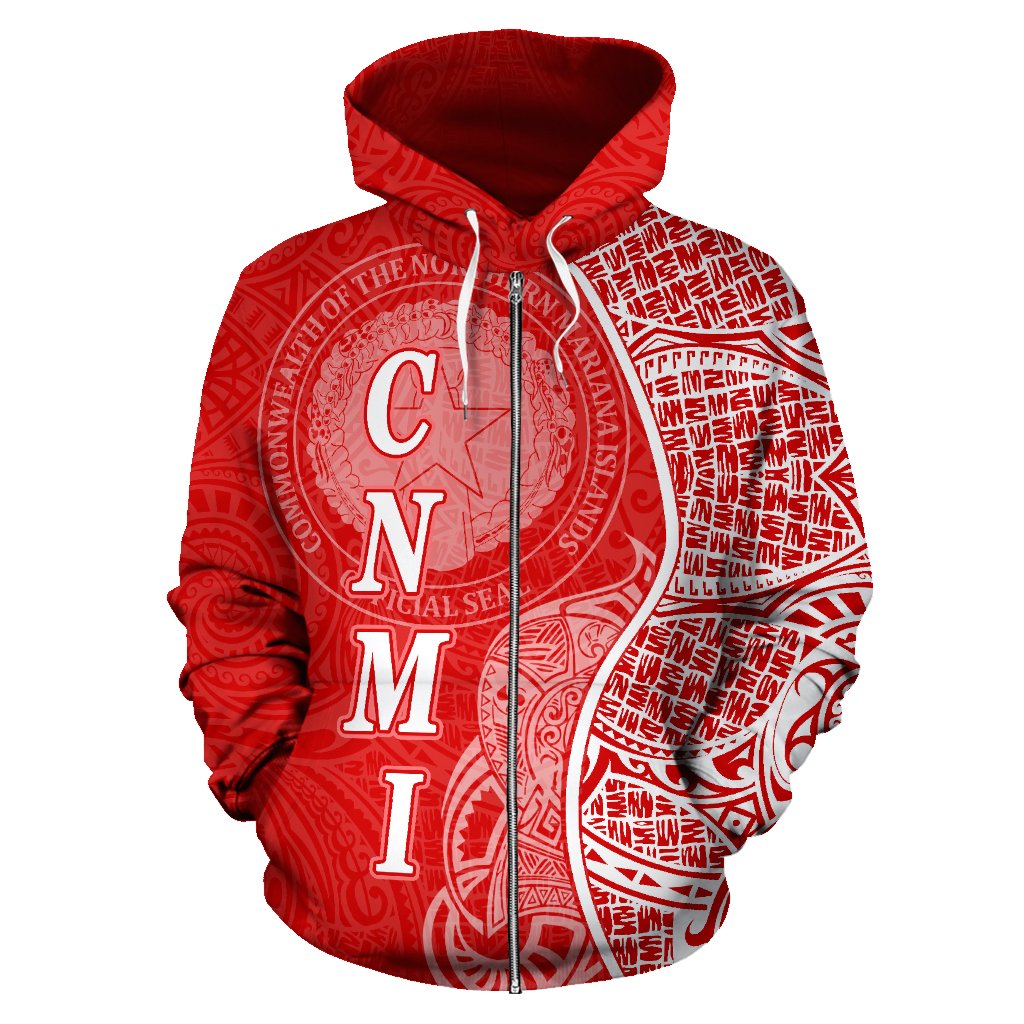 Northern Mariana Islands Polynesian Zip up Hoodie Coconut Tree Red and White - Polynesian Pride