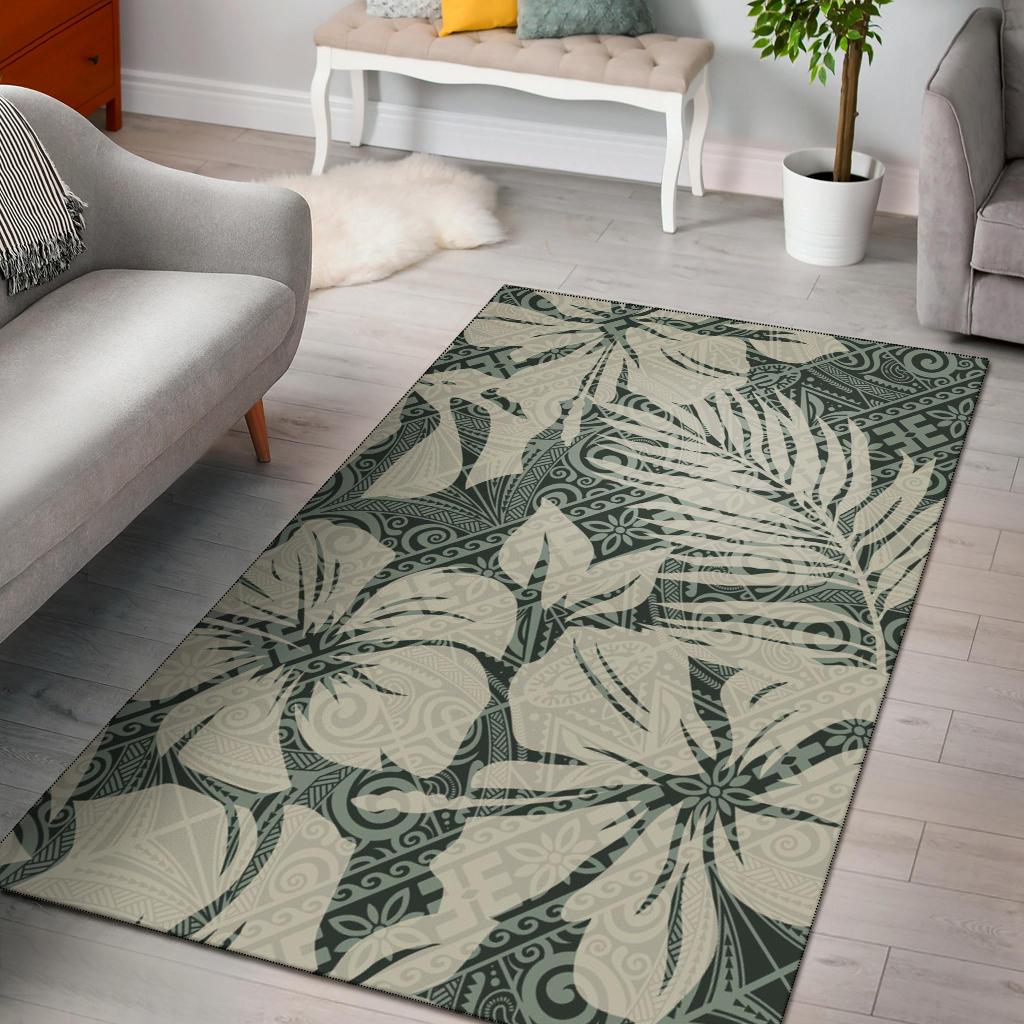 Polynesian Area Rug - Abstract Hibiscus Flowers With Tribal Background Vintage Color - Polynesian Pride