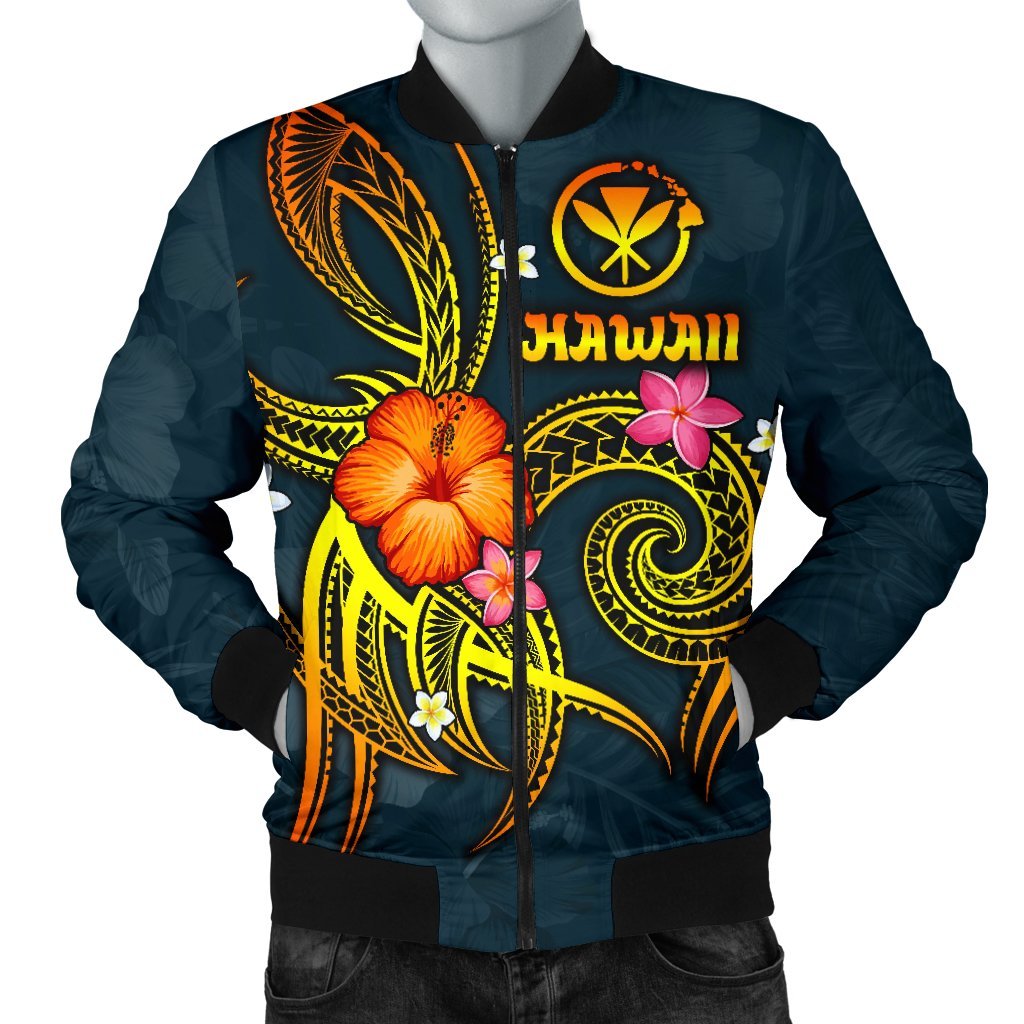 Polynesian Hawaii Men's Bomber Jacket - Legend of Kanaka Maoli (Blue) Blue - Polynesian Pride