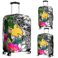 Papua New Guinea Luggage Covers White - Turtle Plumeria Banana Leaf White - Polynesian Pride