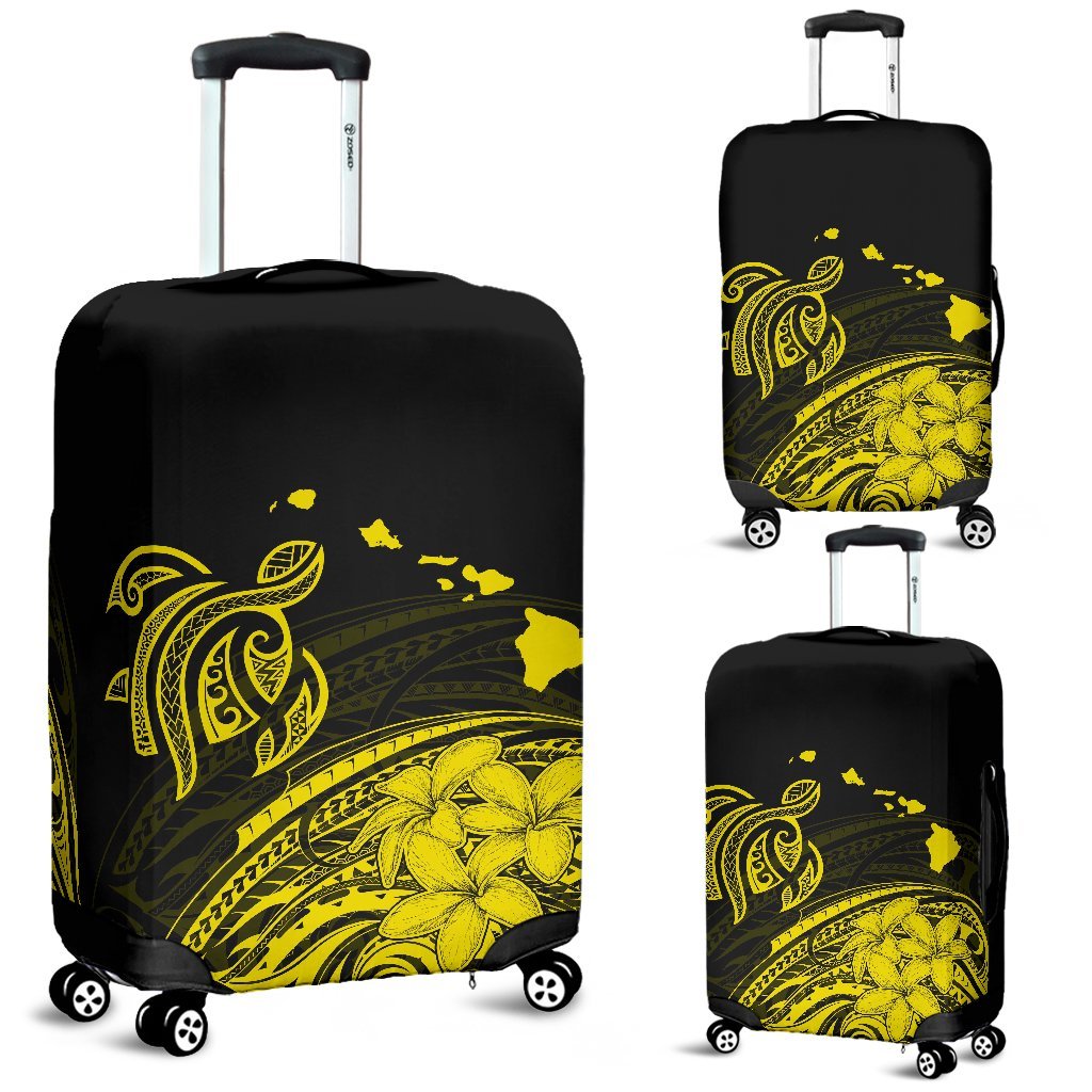 Hawaii Map Plumeria Polynesian Large Yellow Turtle Luggage Covers Yellow - Polynesian Pride