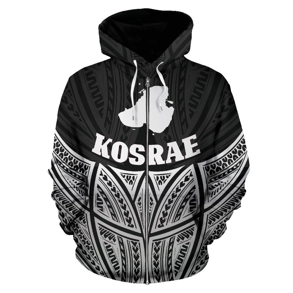 Kosrae Polynesian Zip up Hoodie Black Pride Map and Seal - Polynesian Pride