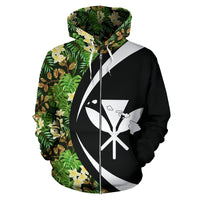 Kanaka Tropical Leaves and Plumeria Zipper Hoodie Circle Style - Polynesian Pride