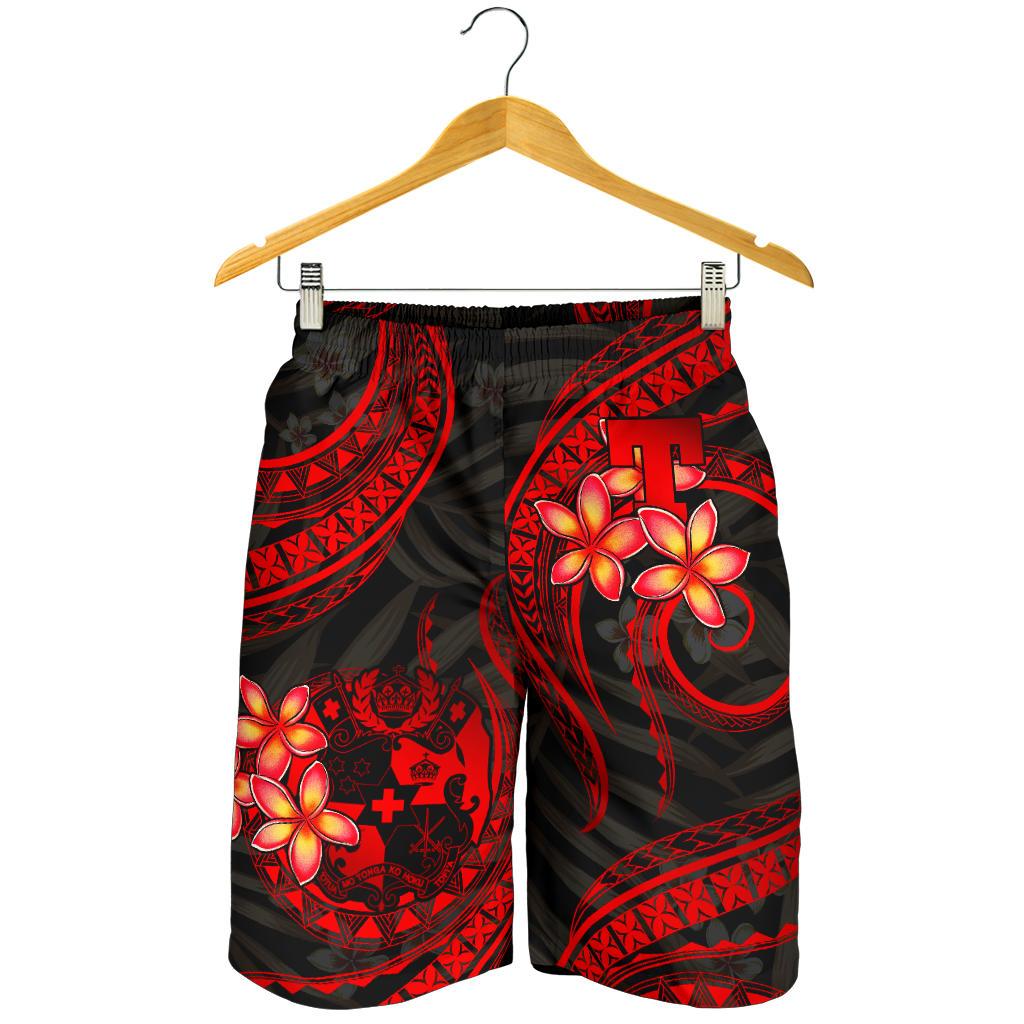 Tonga Polynesian Men Shorts - Red Plumeria - Polynesian Pride