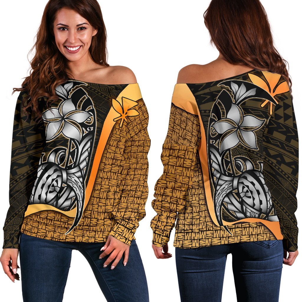 Polynesian Hawaii Off Shoulder Sweater Gold - Turtle with Hook Gold - Polynesian Pride