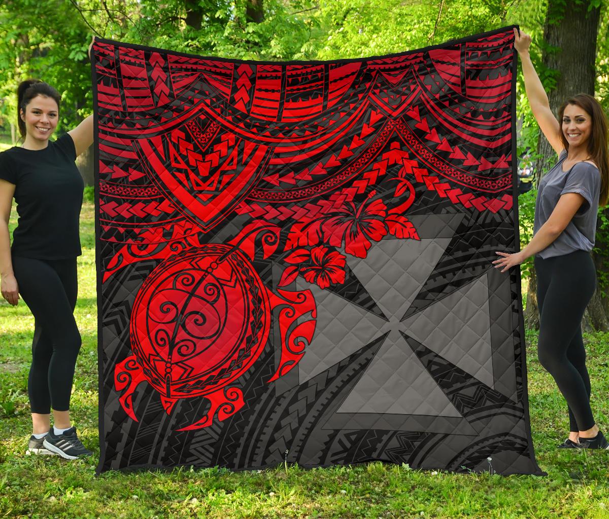 Wallis and Futuna Polynesian Premium Quilt - Wallis and Futuna Coat Of Arms & Red Turtle Hibiscus RED - Polynesian Pride