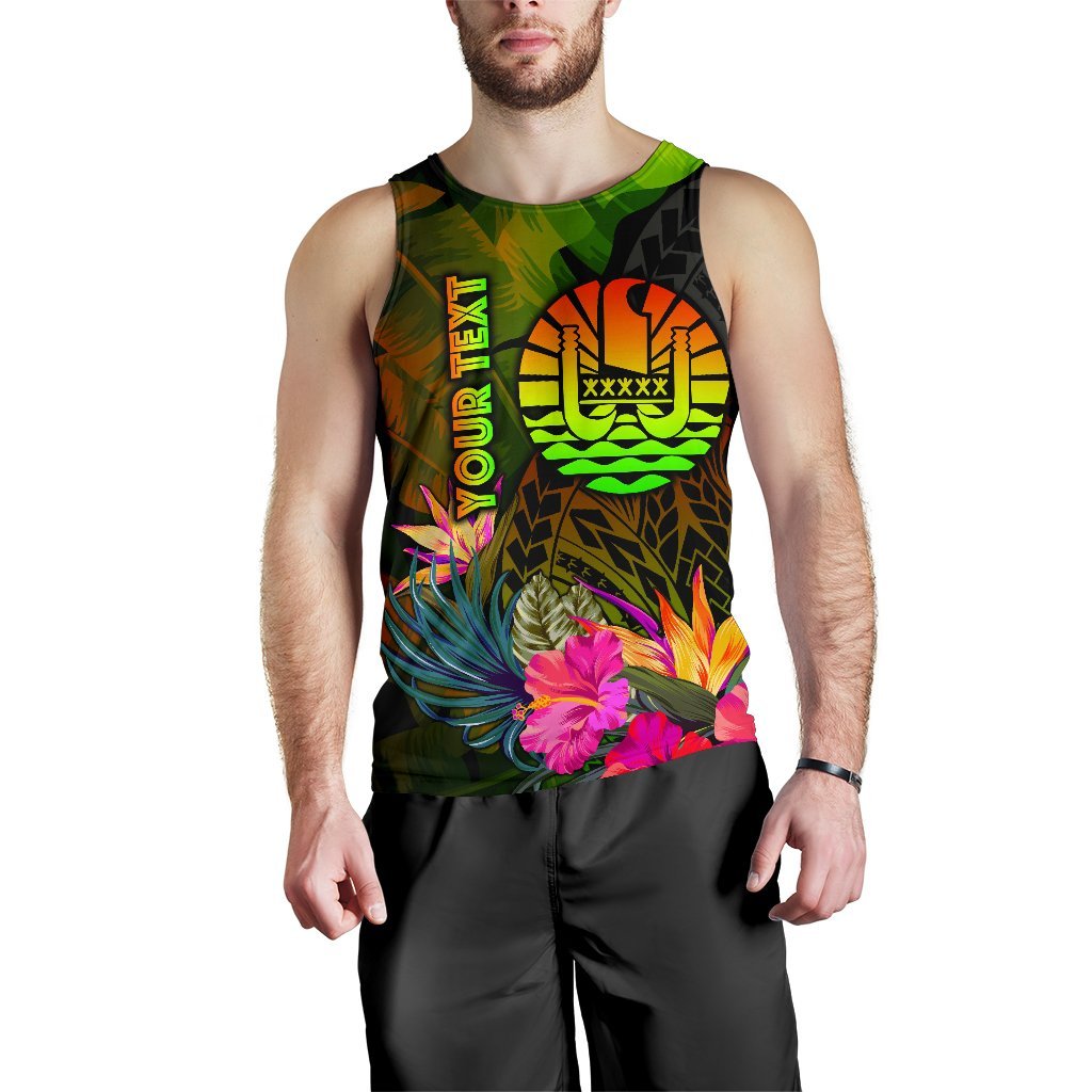 Tahiti Polynesian Personalised Men's Tank Top - Hibiscus and Banana Leaves - Polynesian Pride