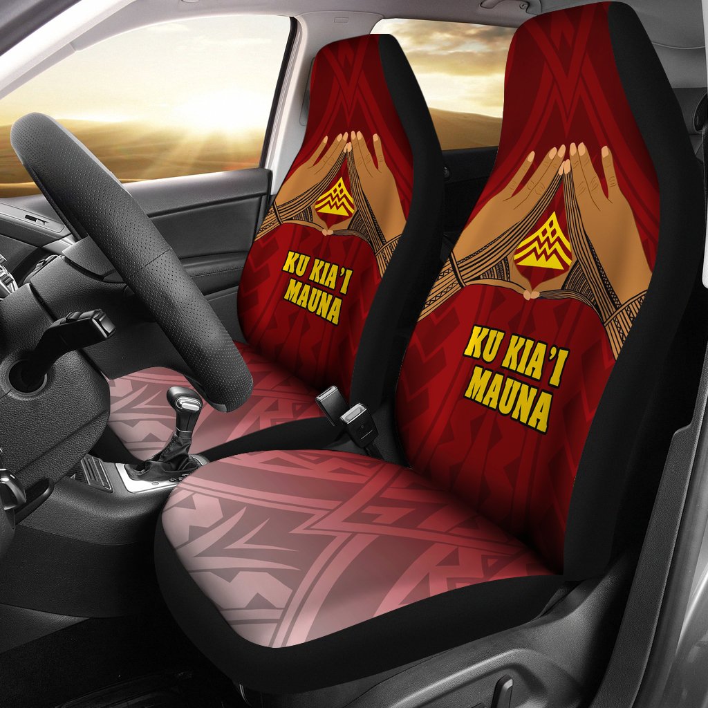 Hawaii Mauna Kea Car Seat Covers - Hand Sign Symbol Universal Fit Red - Polynesian Pride