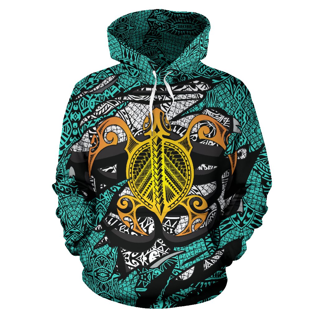 Honu Polynesian Turquoise Hawaii Turtle Hoodie - Polynesian Pride