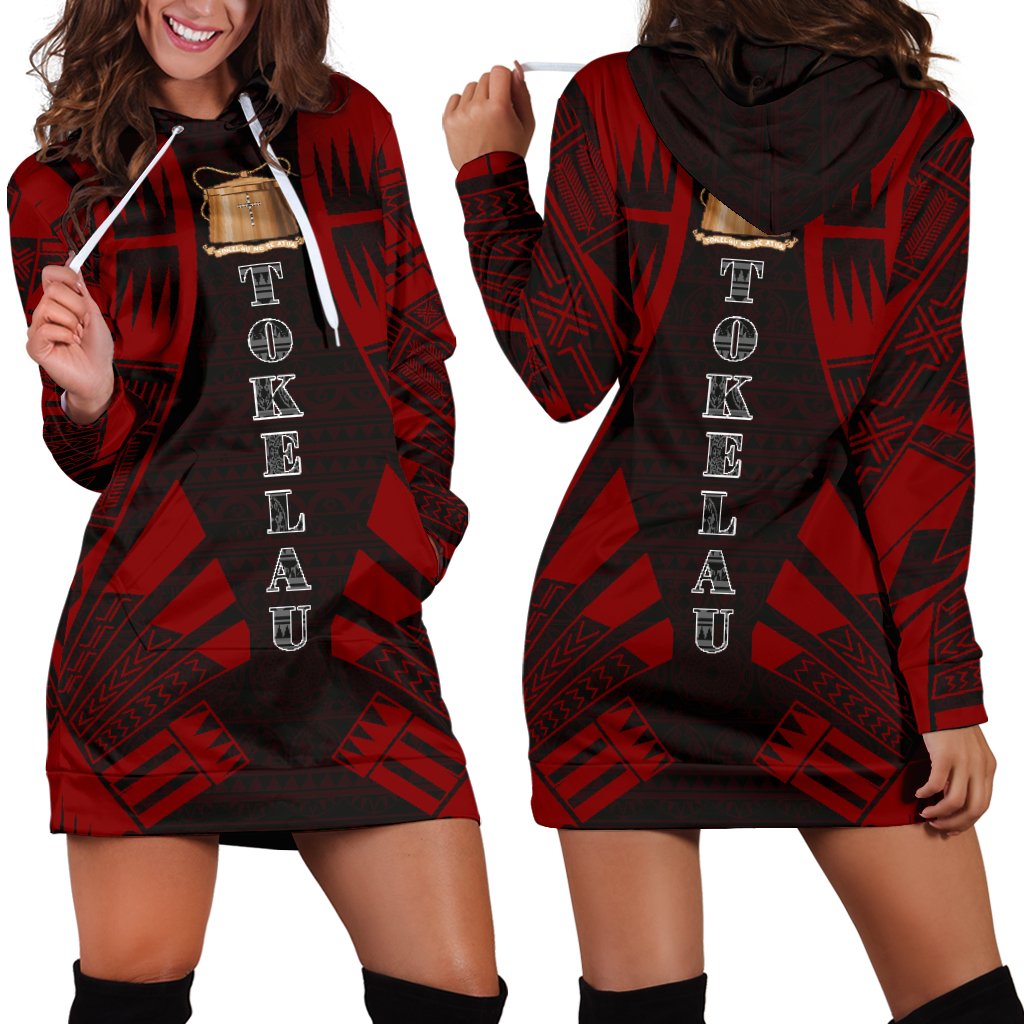 Tokelau Hoodie Dress - Polynesian Tattoo Red Red - Polynesian Pride