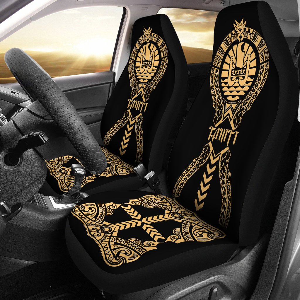 Tahiti Car Seat Covers - Tahiti Flag Polynesian Tribal Gold Universal Fit Gold - Polynesian Pride