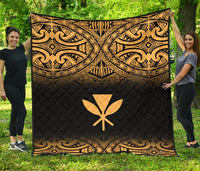 Hawaii Premium Quilt - Gold Kanaka Maoli Polynesian Tattoo & Black Frog Gold - Polynesian Pride