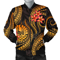 Tahiti Polynesian Men Bomber Jacket - Gold Plumeria - Polynesian Pride