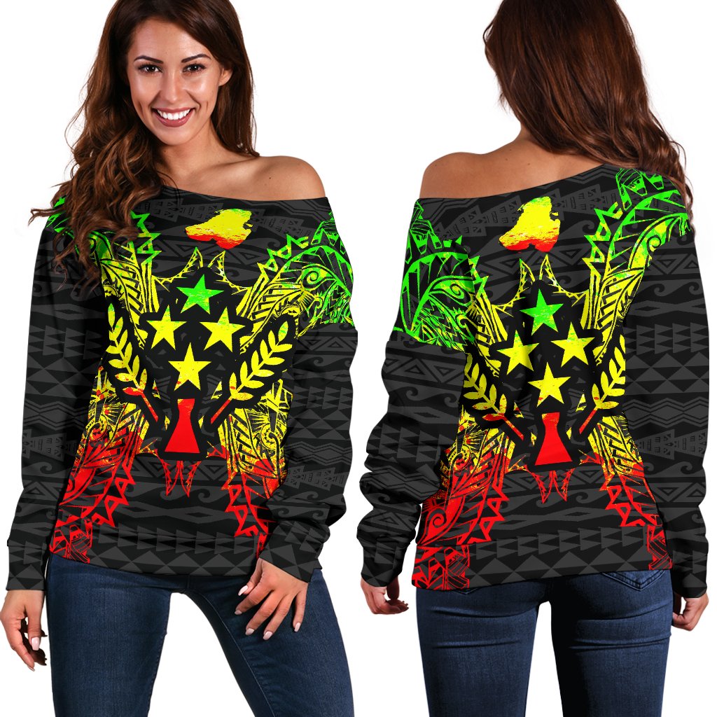 Kosrae Polynesian Shoulder Sweater Map Reggae Art - Polynesian Pride