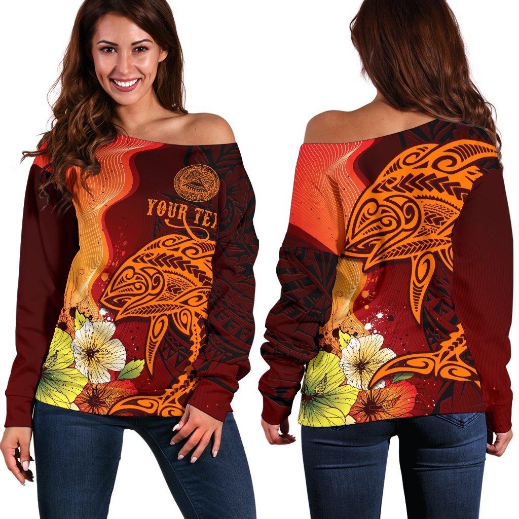 American Samoa Custom Personalised Women's Off Shoulder Sweater - Tribal Tuna Fish - Polynesian Pride