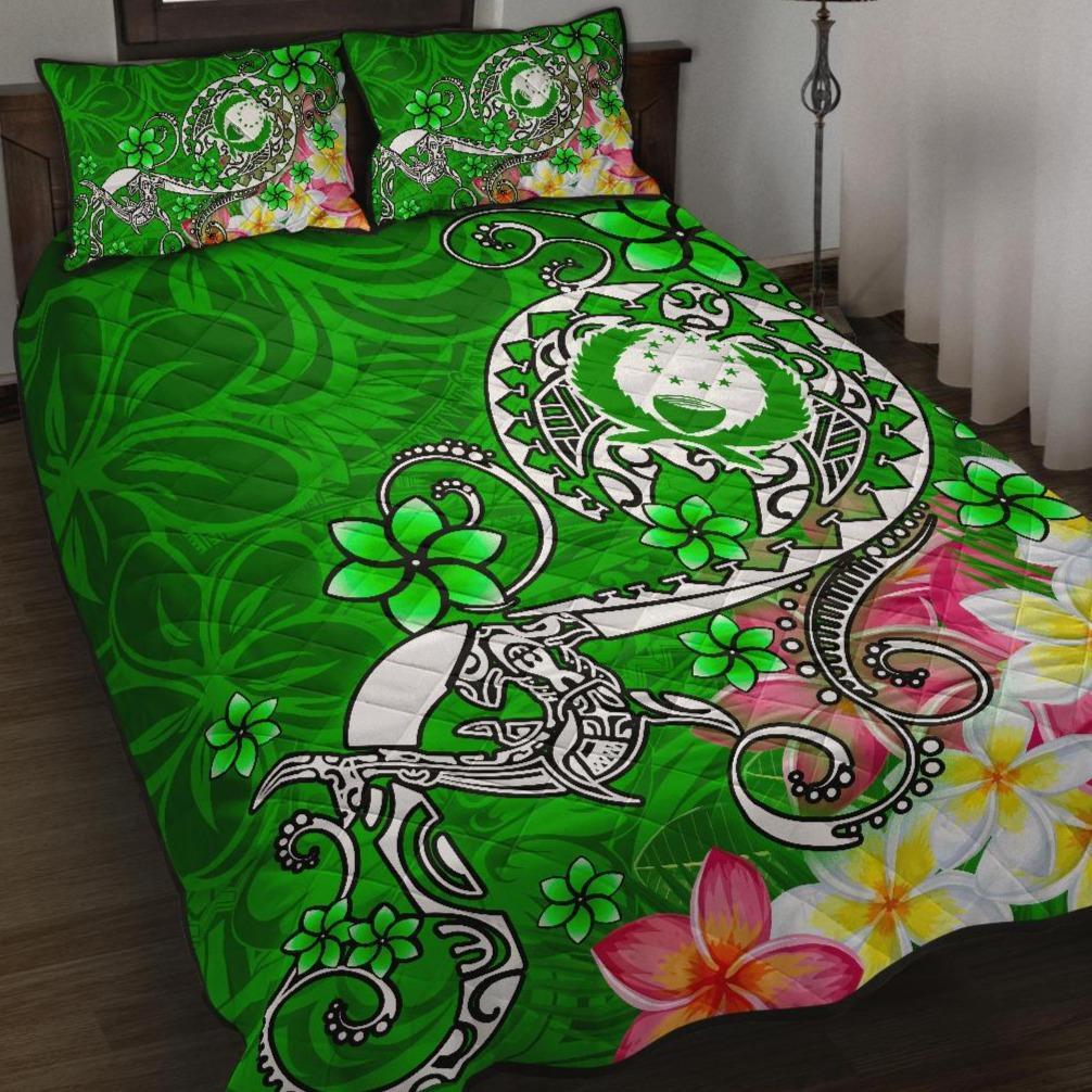 Pohnpei Quilt Bed Set - Turtle Plumeria (Green) Green - Polynesian Pride