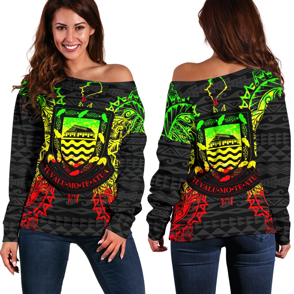 Tuvalu Polynesian Shoulder Sweater Map Reggae Art - Polynesian Pride