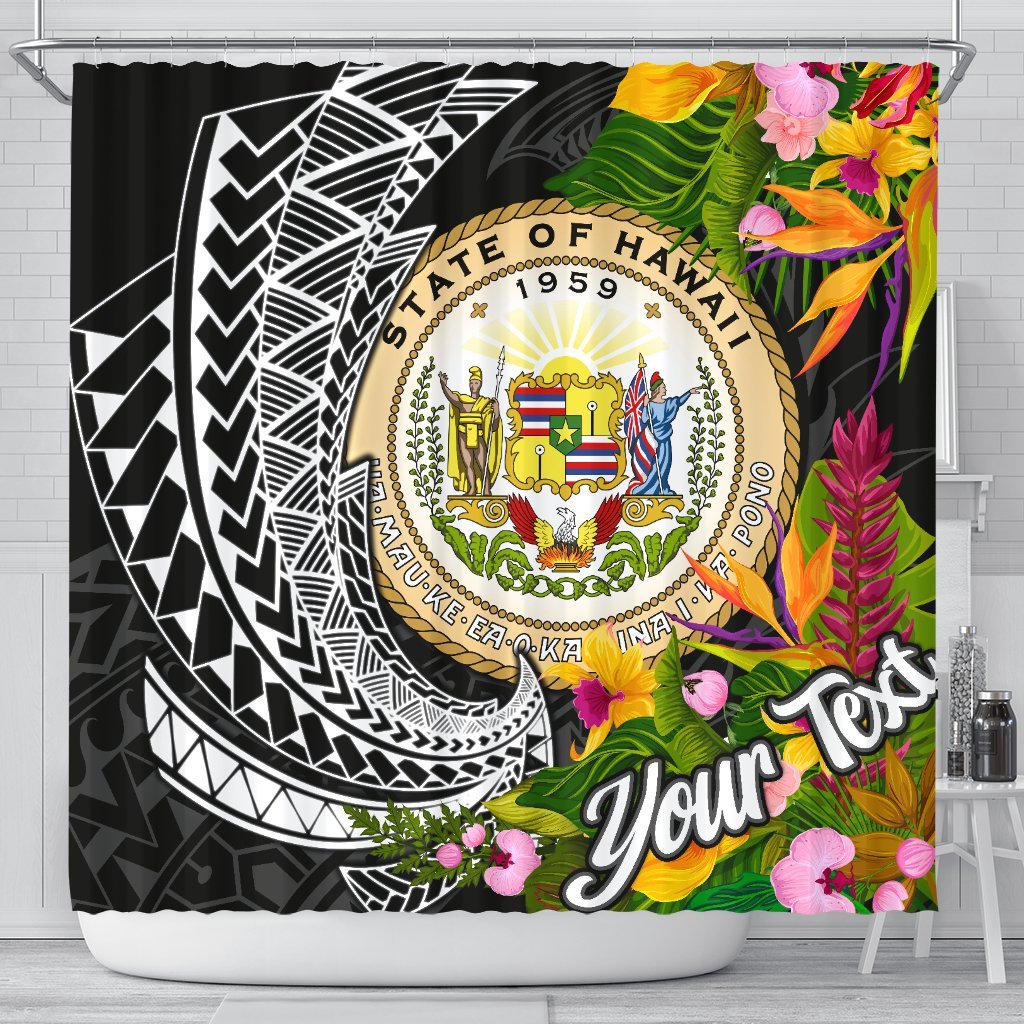 Hawaii Shower Curtains - Custom Personalised Seal Spiral Polynesian Patterns 177 x 172 (cm) Black - Polynesian Pride