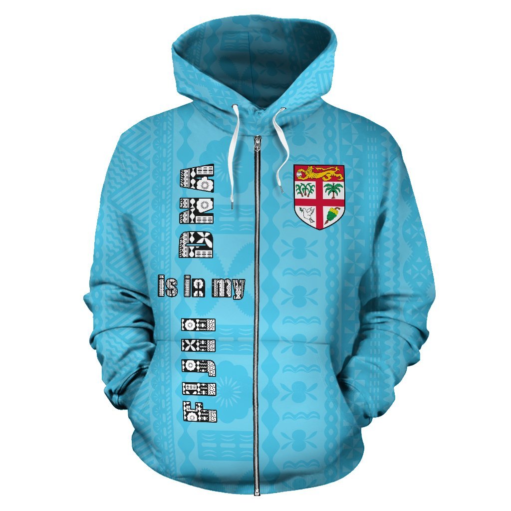 Fiji Is In My Dna Zip up Hoodie Unisex Blue - Polynesian Pride