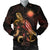 Marshall Islands Polynesian Men's Bomber Jacket - Turtle With Blooming Hibiscus Gold Gold - Polynesian Pride