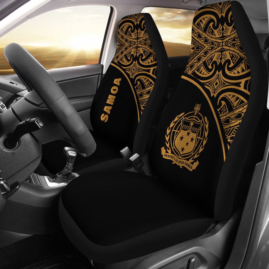 Samoa Car Seat Covers - Samoa Coat Of Arms Polynesian Gold Curve Universal Fit Gold - Polynesian Pride