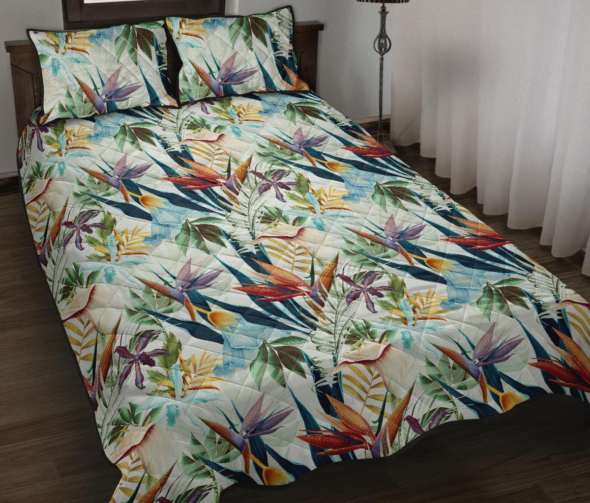 Hawaii Quilt Bed Set Tropical Flower Plant And Leaf Pattern AH Black - Polynesian Pride