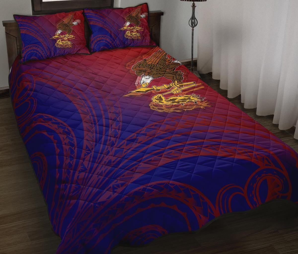 American Samoa Polynesian Quilt Bed Set - Bald Eagle (Blue - Red) Blue - Polynesian Pride