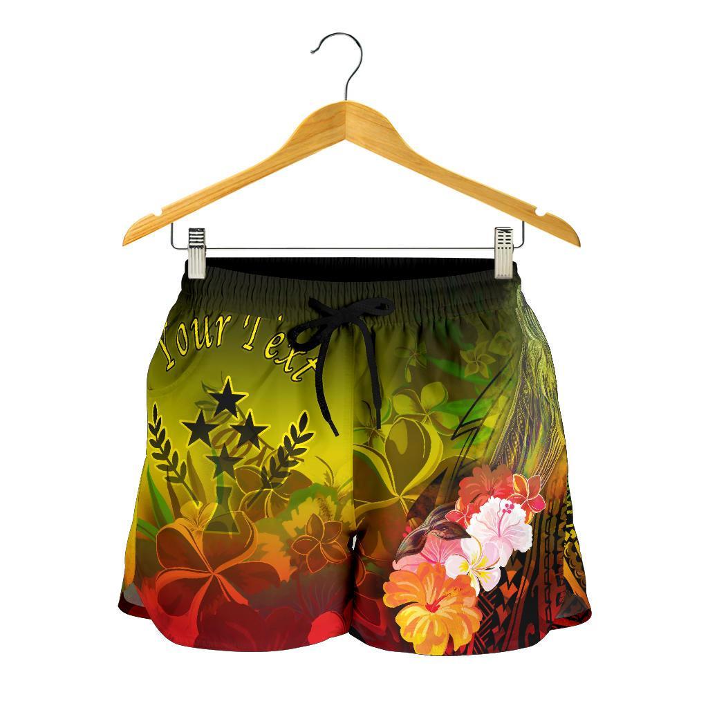 Kosrae Custom Personalised Women's Shorts - Humpback Whale with Tropical Flowers (Yellow) - Polynesian Pride