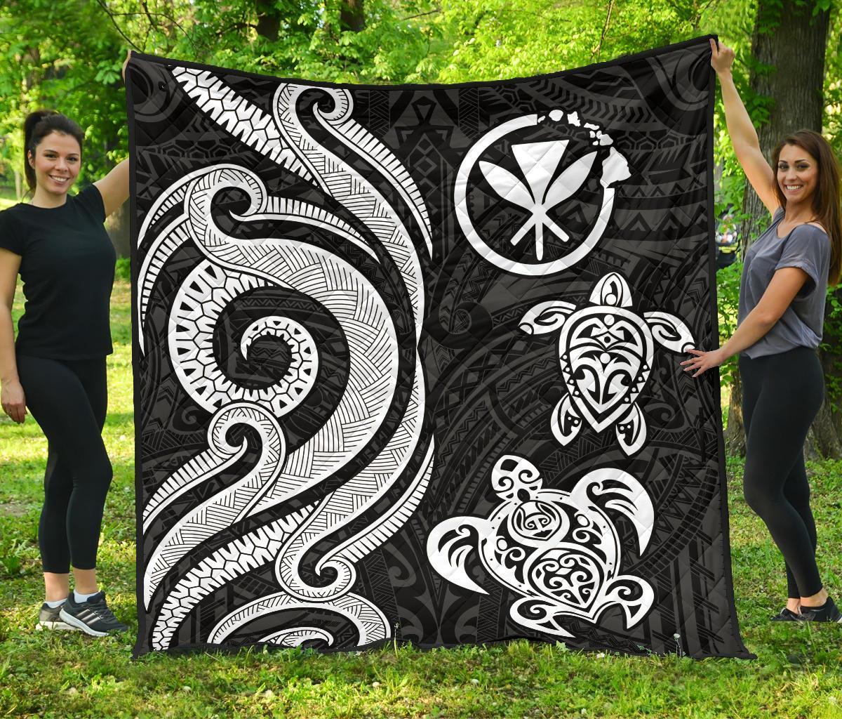 Hawaii Premium Quilt - White Tentacle Turtle - Polynesian Pride