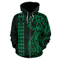Hawaii Tattoo Zip up Hoodie Green - Polynesian Pride