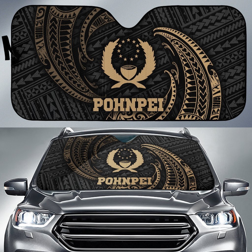 Polynesian Pohnpei Sun Shades - Gold Tribal Wave Auto Sun Shade Universal Fit Gold - Polynesian Pride