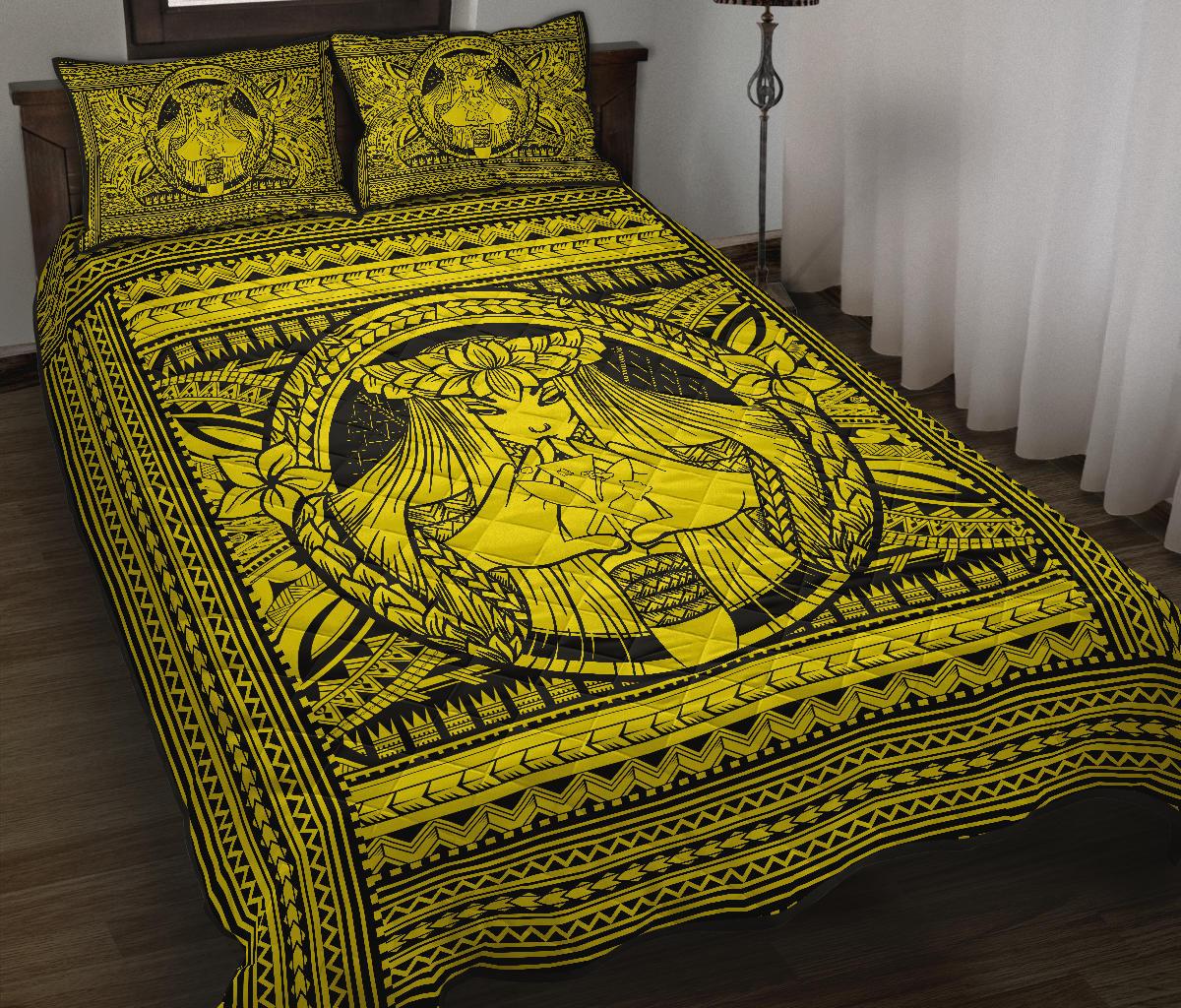 Hawaii Polynesian Pele Kanaka Quilt Bed Set Yellow Yellow - Polynesian Pride