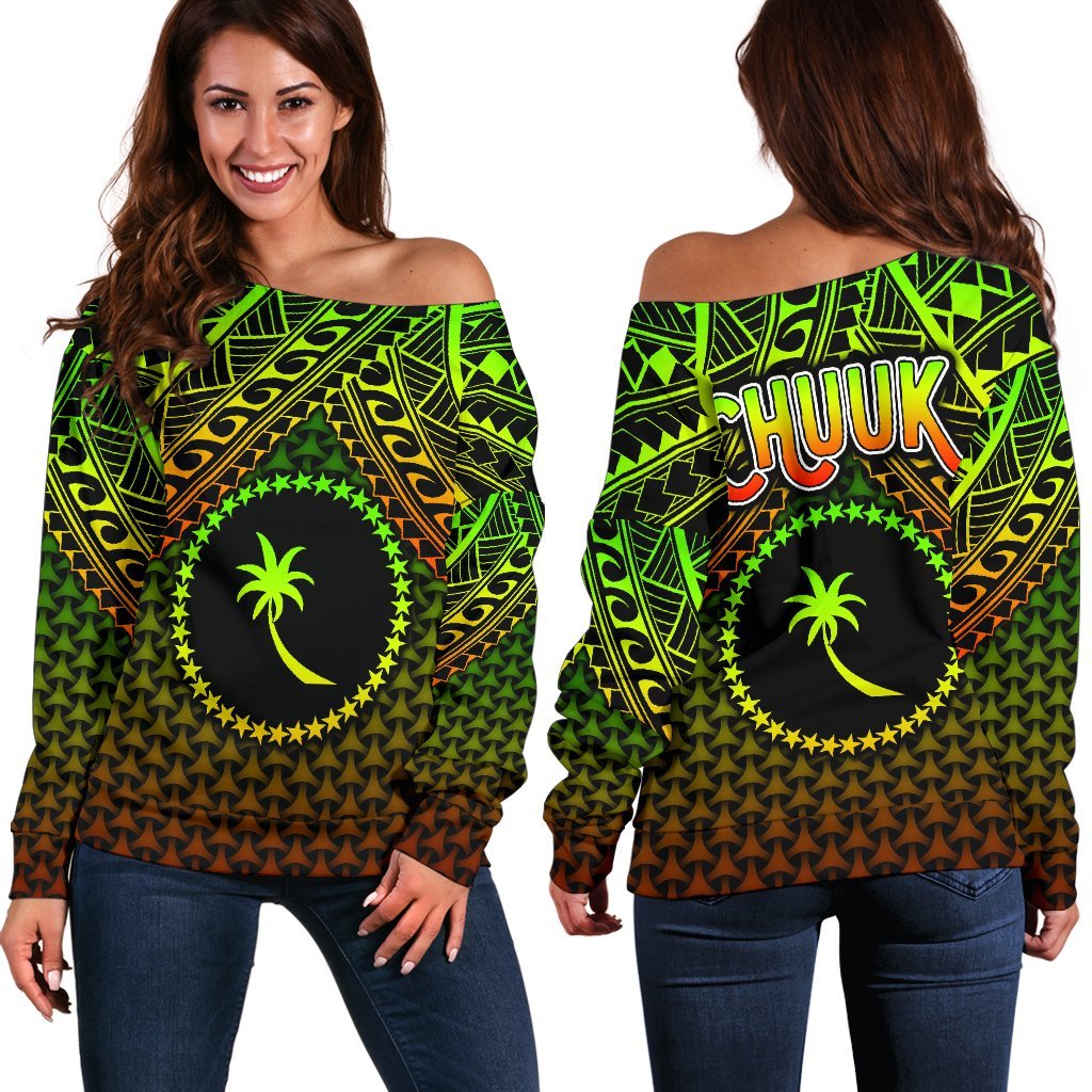 Polynesian Chuuk Women's Off Shoulder Sweater - Reggae Vintage Polynesian Patterns Art - Polynesian Pride