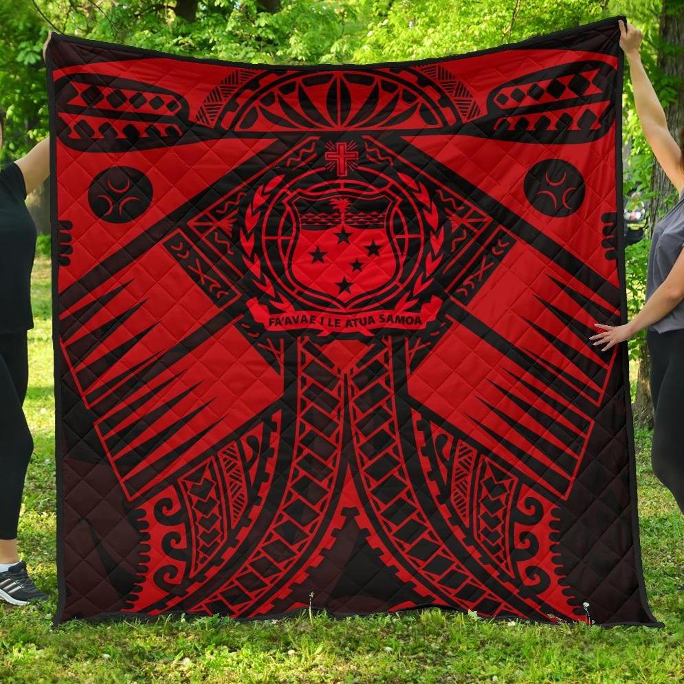 Samoa Polynesian Premium Quilt - Samoa Red Seal with Polynesian Tattoo Red - Polynesian Pride